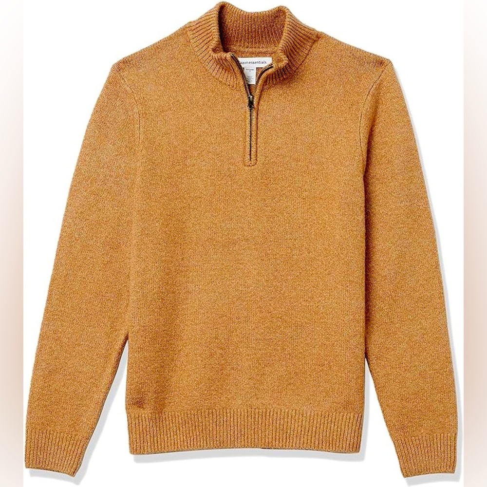 New Amazon Essentials Men's Long-Sleeve Soft Touch Quarter-Zip Sweater Camel MED